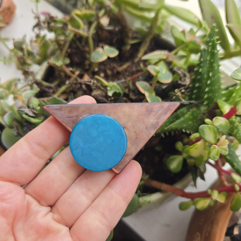 Vintage Black & Blue Modernist Geometric Lapel Brooch Pin